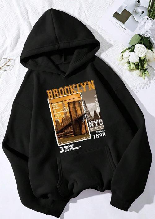 Brooklyn Baskılı Oversize Sweatshirt