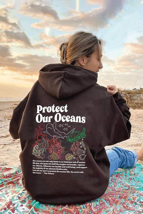 Oceans Baskılı Oversize Sweatshirt