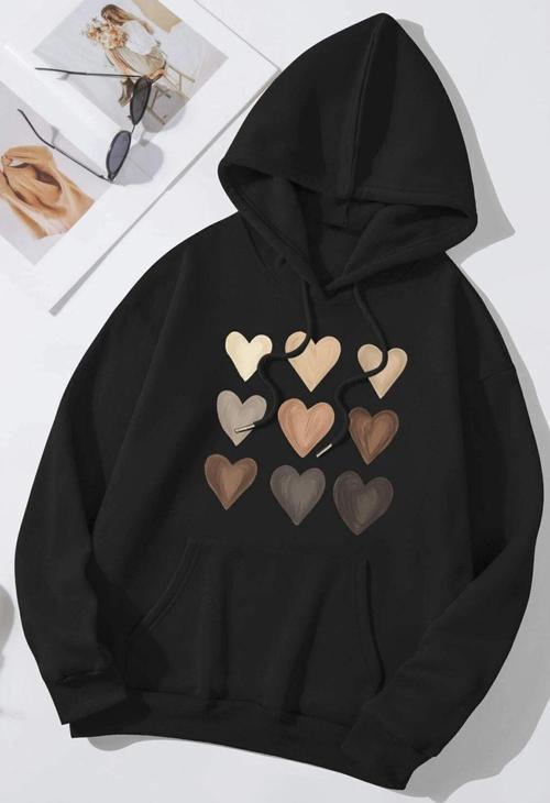Unisex Oversize Kalp Baskılı Sweatshirt