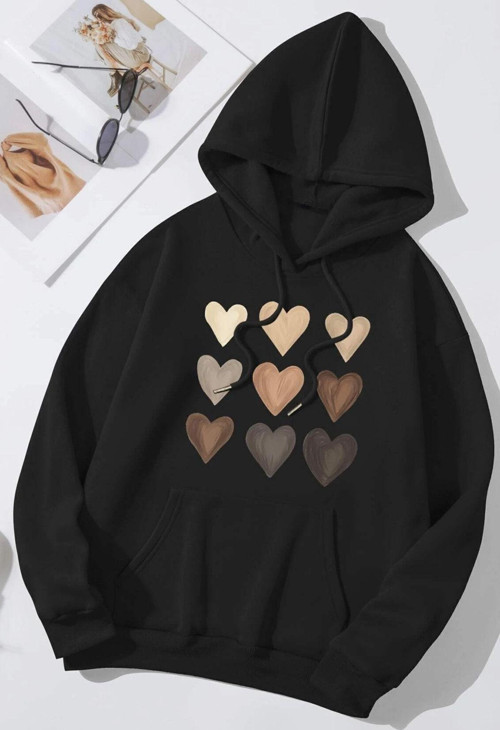 Unisex Oversize Kalp Baskılı Sweatshirt