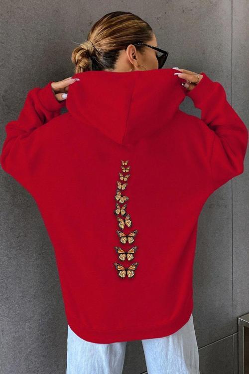Unisex Oversize Sırt Kral Kelebek Baskılı Sweatshirt
