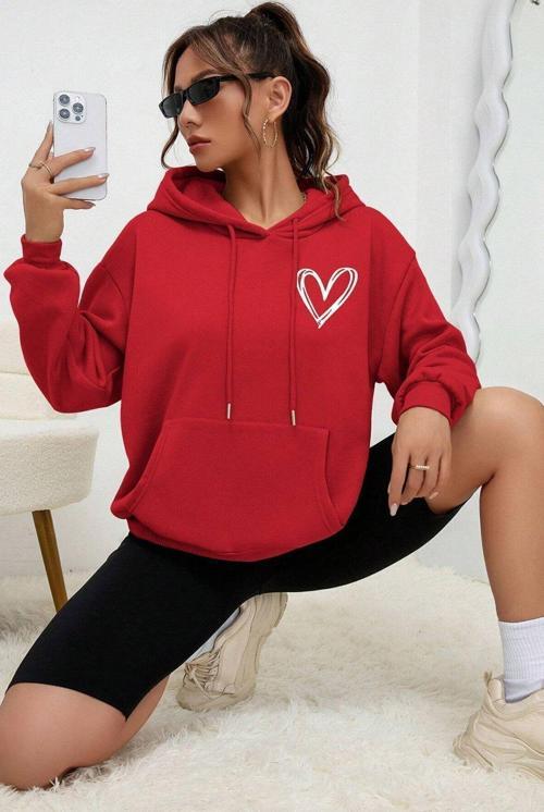 Unisex Heart Baskılı Oversize Sweatshirt