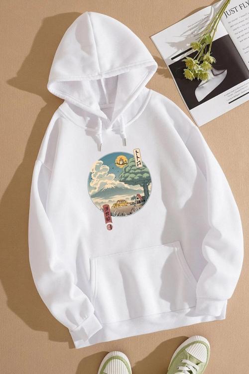 Unisex Neighbor's Ukiyo E Baskılı Sweatshirt