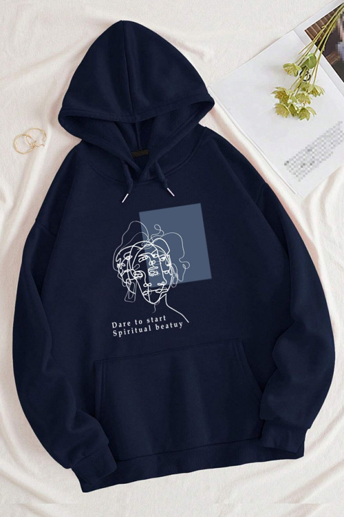 Unisex Minimal line drawing Baskılı Sweatshirt