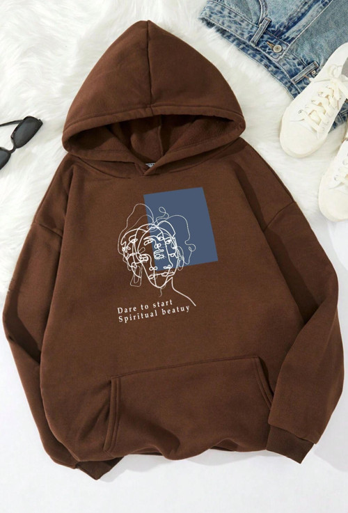 Unisex Minimal line drawing Baskılı Sweatshirt