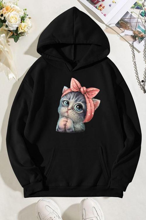 Unisex Sevimli Kedi Sweatshirt