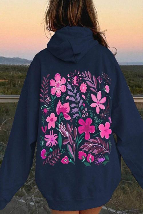Bahar Esintisi Çiçek Baskılı Oversize Sweatshirt