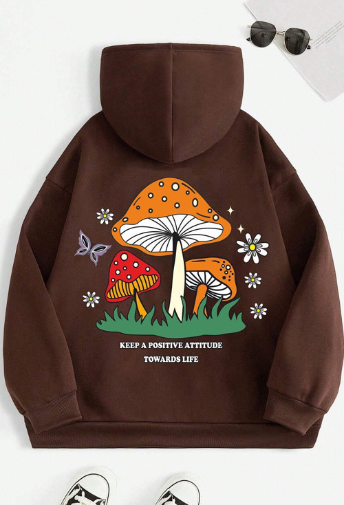 Unisex Mantar Baskılı Oversize Sweatshirt