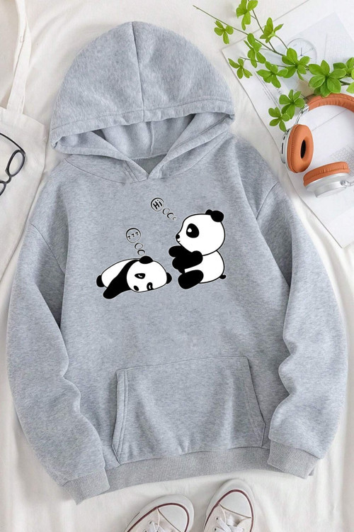 Unisex Panda Baskılı Oversize Sweatshirt
