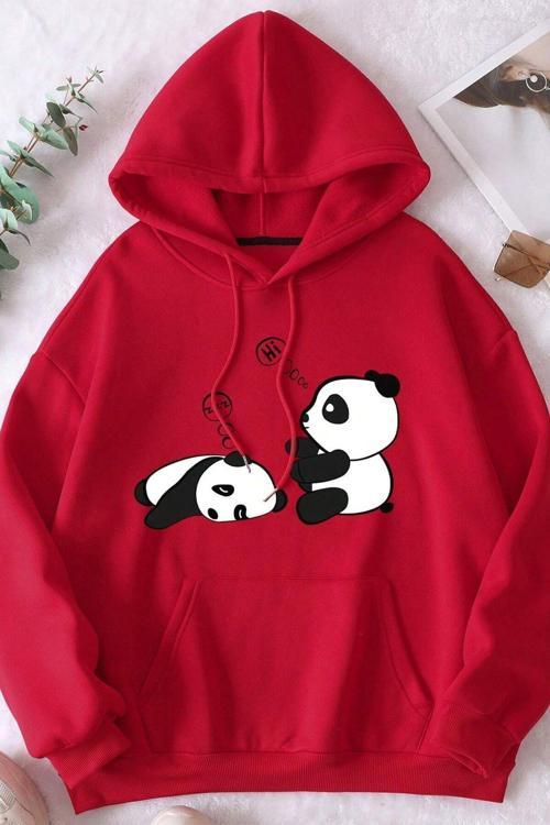Unisex Panda Baskılı Oversize Sweatshirt