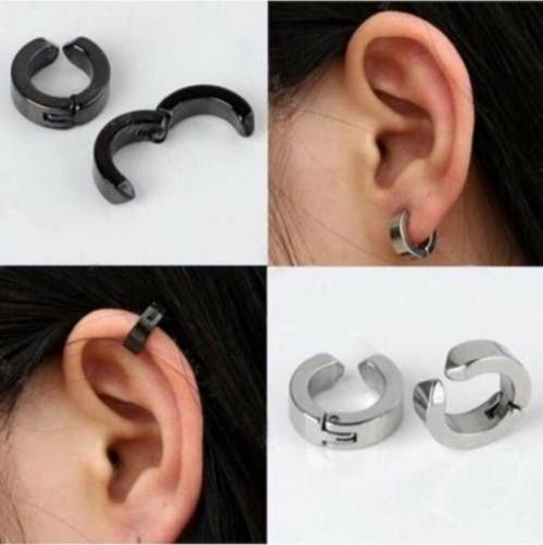 Deliksiz Sıkıştırmalı Çelik Küpe Ister Tek Ister Çift Alabilir Siyah Tek