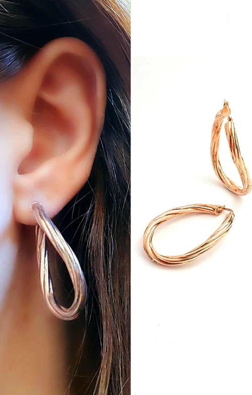 925ayar gümüş rose burgu oval halka küpe
