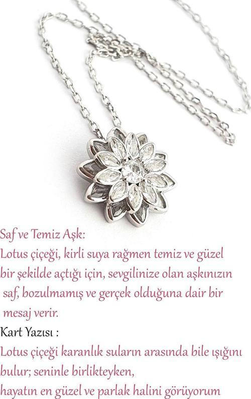 Pırlanta Parlaklığında Zirkon Taşlı 925ayar Gümüş Özel Tasarım Lotus Çiçeği Kolye
