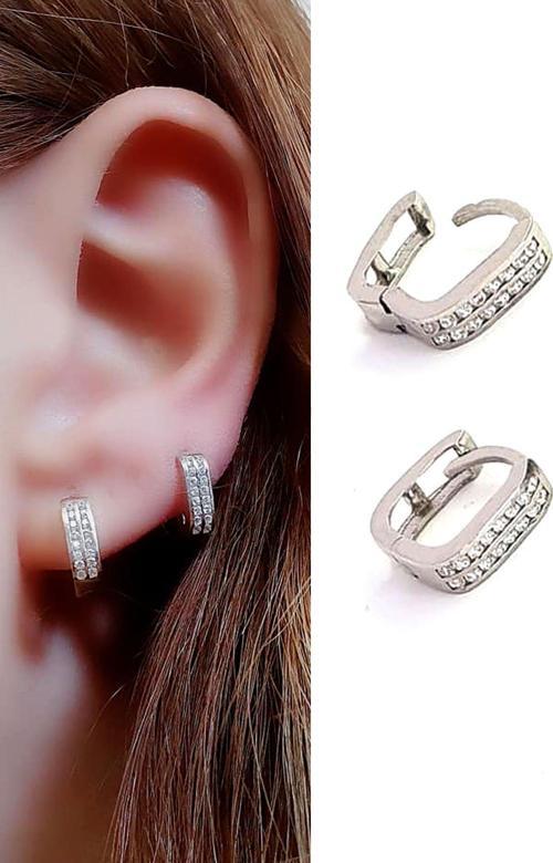 çift sıra zirkon taşlı 925 ayar gümüş minimal halka cift küpe 1cm