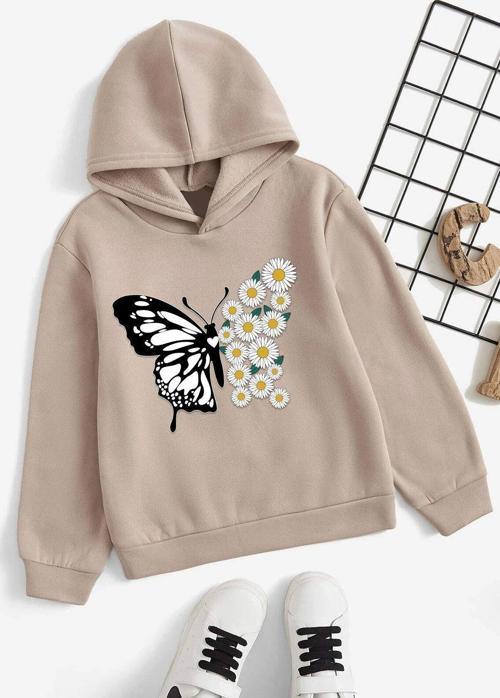 Papatya Kelebek Baskılı Erkek - Kız Çocuk Rahat Kalıp Sweatshirt