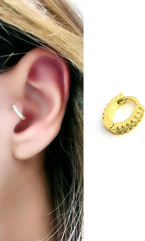 Zirkon Taş Detaylı 925ayar Gümüş Üzerine Altın Kaplama Halka Piercing