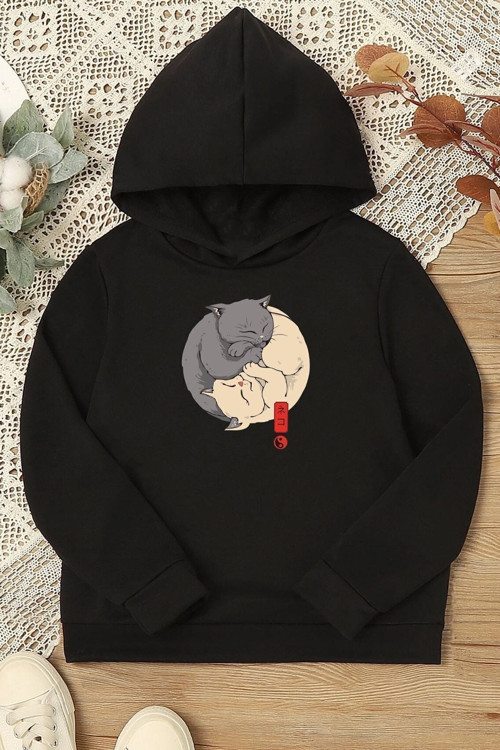 Çocuk Yin Yang Cats Baskılı Sweatshirt