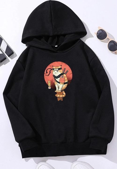 Çocuk Shinobi Kedi Baskılı Sweatshirt