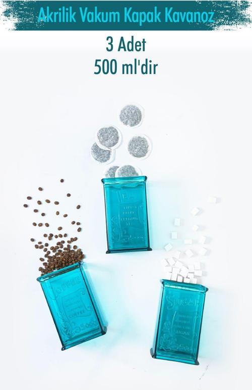 Akrilik Aquamarin Şeker Kahve Çay Kavanozu 500 Ml (Vakum Kapak )