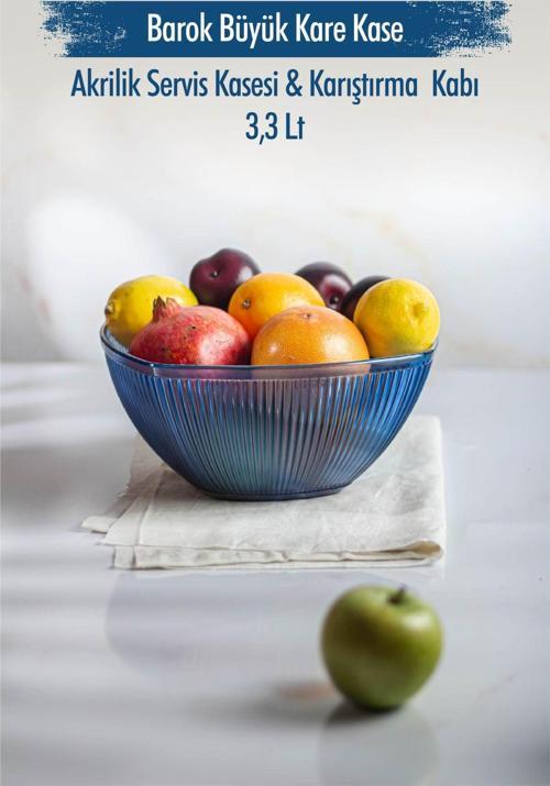 Akrilik Barok Lacivert Büyük Kare Meyve & Salata Kasesi & Karıştırma Kabı / 3,3 Lt  (CAM DEĞİLDİR)
