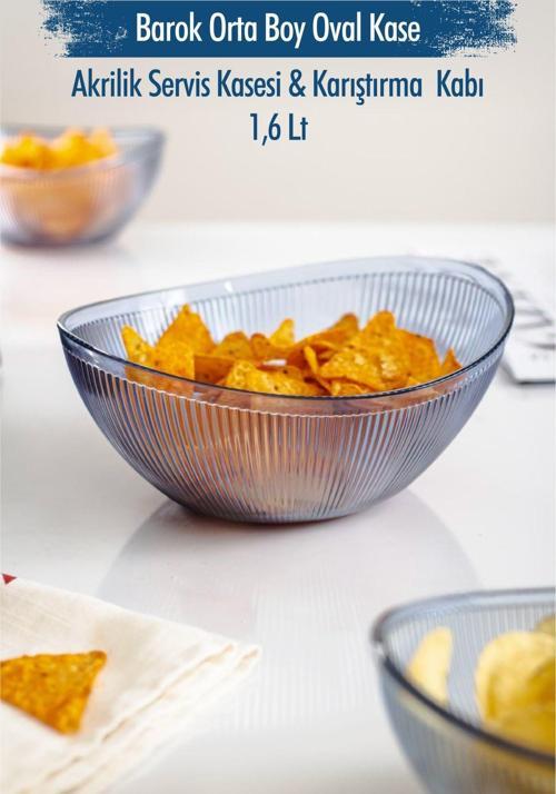 Akrilik Barok Lacivert Orta Boy Oval Meyve & Salata Kasesi & Karıştırma Kabı / 1,6 Lt  (CAM DEĞİLDİR)
