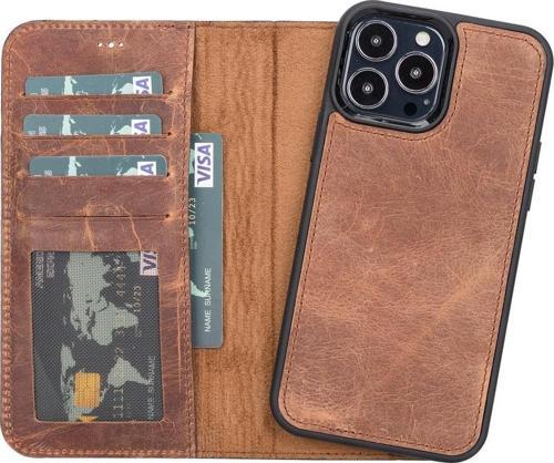Apple iPhone 12 Pro Max Uyumlu Deri Cüzdanlı Kılıf Antik Kahve