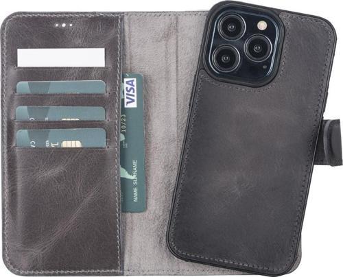 Apple iPhone 13 Pro Uyumlu Deri Cüzdanlı Kılıf VS4EF Gri