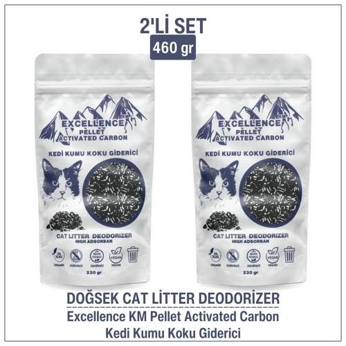 Kedi Kumu Koku Giderici 2'li Set 460gr Excellence KM Pellet Activated Carbon Kömür Bazlı Pelet Aktif Karbon