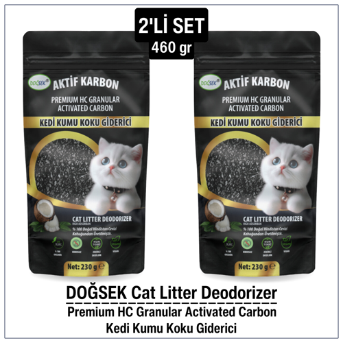 Kedi Kumu Koku Giderici 2'li Set 460gr Premium HC Granular Activated Carbon Hindistan Cevizi Kabuğu Bazlı Granül Aktif Karbon Coconut