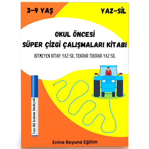 Okul Öncesi Süper Çizgi Çalışmaları Yaz-Sil Kitabı - Enine Boyuna Eğitim