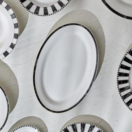 Damalı Küçük Porselen Kayık Tabak 30 cm