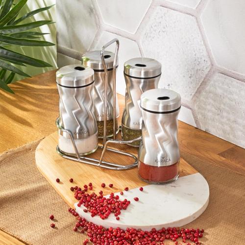Tottori İnox 5 Parça Kare Cam Baharat Takımı