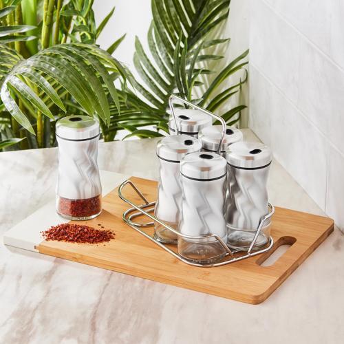 Tottori Inox 7 Parça Dikdörtgen Cam Baharat Takımı