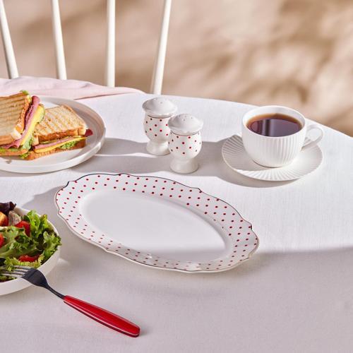 New Romantic İnce Çizgili Kayık Tabak 36 Cm Kırmızı