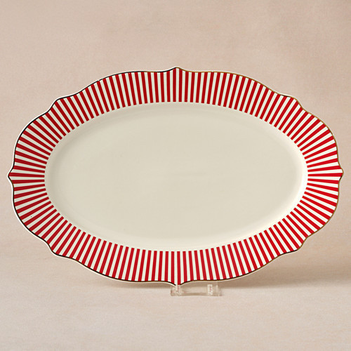 New Romantic İnce Çizgili Kayık Tabak 36 Cm Kırmızı
