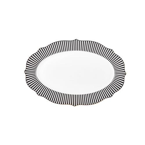 New Romantic İnce Çizgili Kayık Tabak 36 cm Siyah