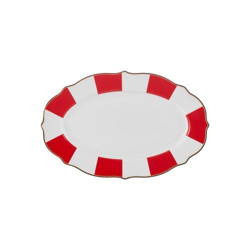 New Romantic Kalın Çizgili Kayık Tabak 20 cm Kırmızı