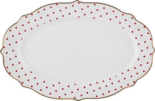 New Romantic Puantiyeli Kayık Tabak 30 Cm Kırmızı