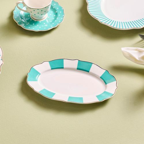 New Romantic Kalın Çizgili Kayık Tabak 20 Cm Yeşil