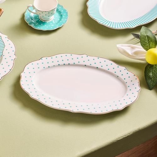 New Romantic Yeşil Puantiyeli Kayık Tabak 30cm