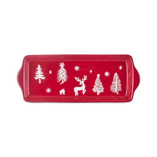 New Year Yılbaşı Snowy Kayık Tabak 30 Cm Kırmızı