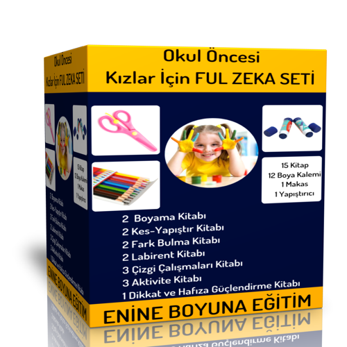 Okul Öncesi Kızlar Çocukları İçin Ful Zeka Seti (15 Kitap) - Enine Boyuna Eğitim