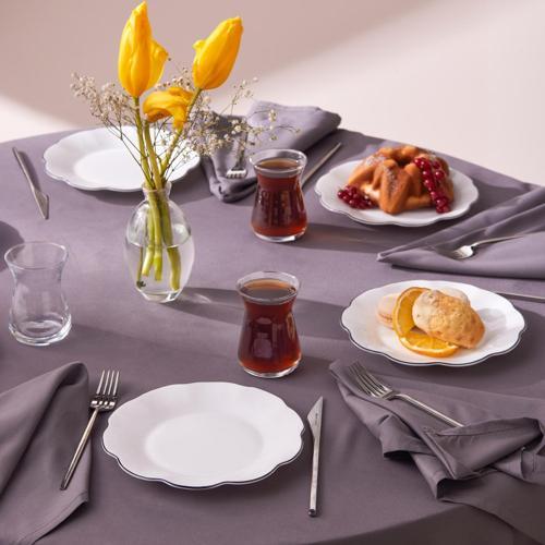Mine 6 Kişilik Beyaz Opal Cam Pasta Seti 18 Cm