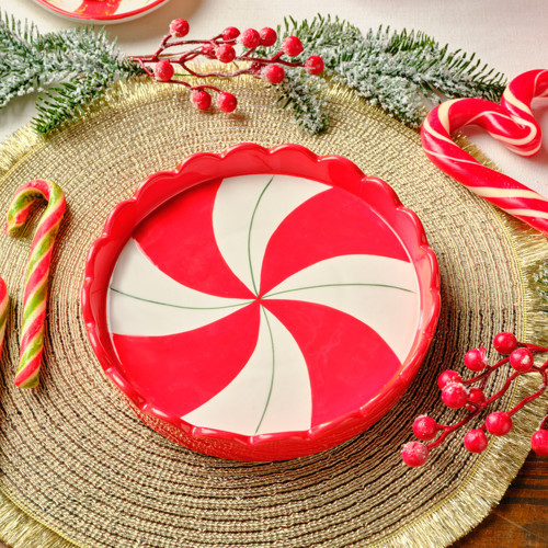 New Year Yılbaşı Candy Stripe Pasta Tabağı 20,5 Cm
