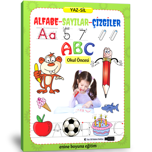 Süper Yaz Sil Kitabı (Alfabe-Sayılar-Çizgiler) - Enine Boyuna Eğitim