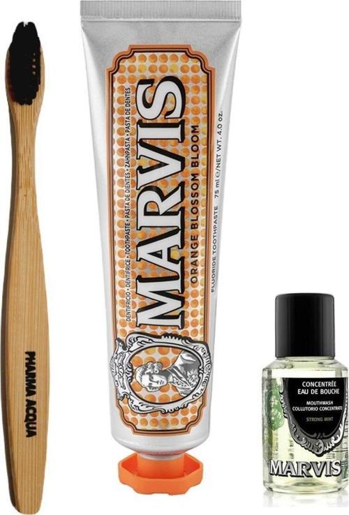 Bambu Diş Fırçası + Marvis Orange Blossom Bloom Diş Macunu 75 Ml + Konsantre Ağız Gargarası 30 Ml