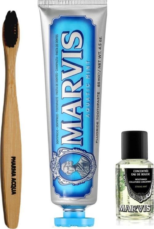 Bambu Diş Fırçası Marvis Acquatic Mint Diş Macunu 85 Ml Konsantre Ağız Gargarası 30 Ml
