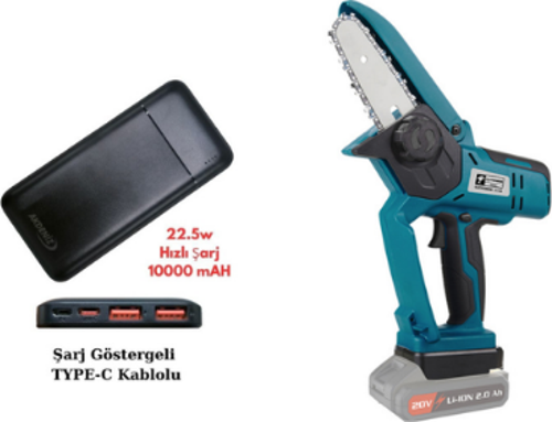 4138 Akülü Dal Kesme Makinesı 10 Cm - (Akü Hariç)+Ah+Akdeniz Taşınabilir Şarj Cihazı (Model: S125Q)