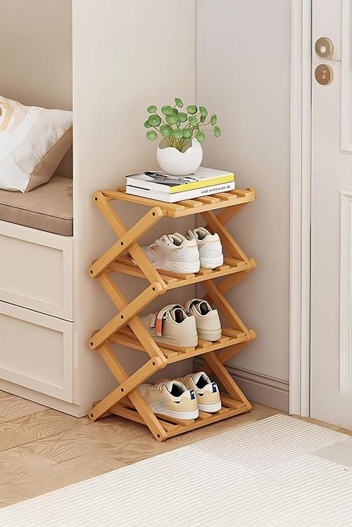 Bambu 4 Katlı Ayakkabılık Çok Amaçlı Banyo Rafı Oyuncak Rafı Akordiyon Raf