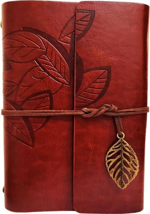 Yaprak Desenli Kahverengi Deri Defter